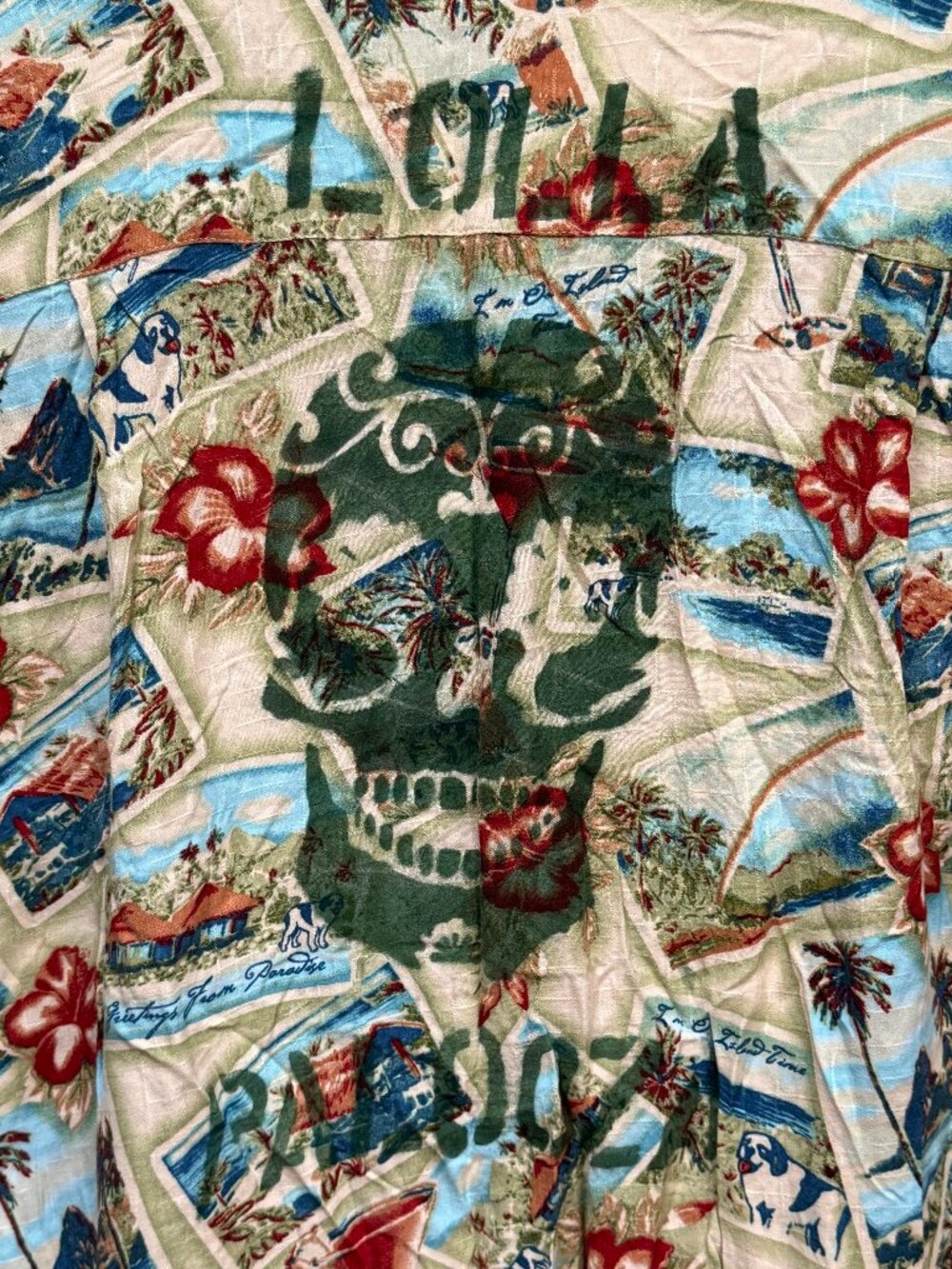 NWT Lollapalooza Dtox Designs Upcycled Big Dogs Rayon Aloha Shirt - LARGE